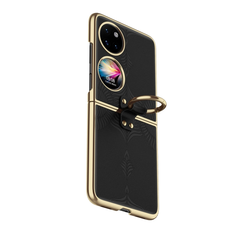 For Huawei P50 Pocket Electroplated Embossed Leather Phone Case with Ring(Black) - Huawei Cases by buy2fix | Online Shopping UK | buy2fix