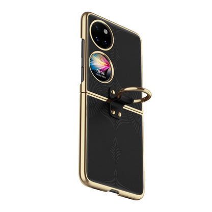 For Huawei P50 Pocket Electroplated Embossed Leather Phone Case with Ring(Black) - Huawei Cases by buy2fix | Online Shopping UK | buy2fix