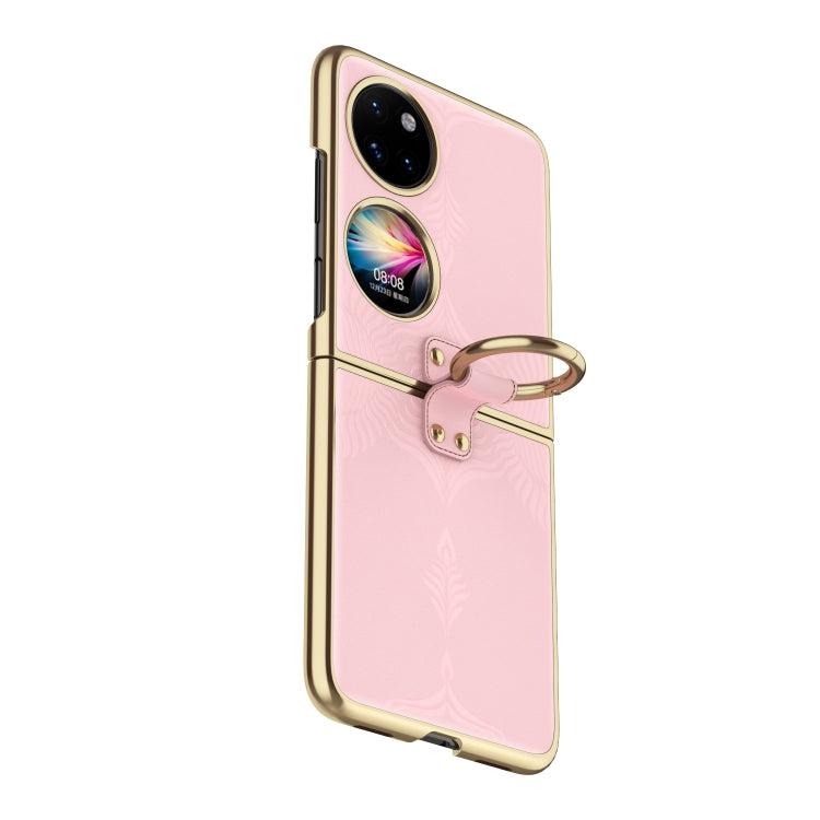 For Huawei P50 Pocket Electroplated Embossed Leather Phone Case with Ring(Pink) - Huawei Cases by buy2fix | Online Shopping UK | buy2fix