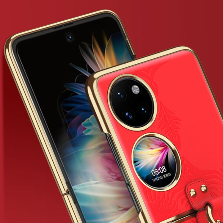For Huawei P50 Pocket Electroplated Embossed Leather Phone Case with Ring(Gold) - Huawei Cases by buy2fix | Online Shopping UK | buy2fix