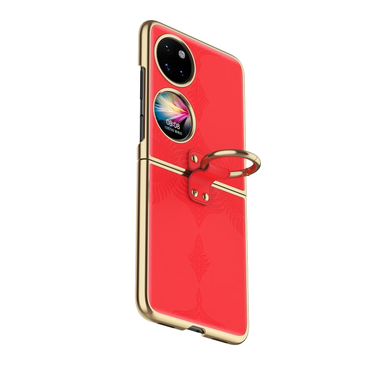 For Huawei P50 Pocket Electroplated Embossed Leather Phone Case with Ring(Red) - Huawei Cases by buy2fix | Online Shopping UK | buy2fix