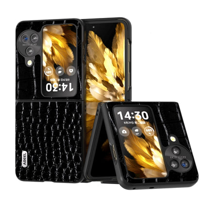 For OPPO Find N3 Flip ABEEL Genuine Leather Crocodile Pattern Black Edge Phone Case(Black) - Find N3 Flip Cases by buy2fix | Online Shopping UK | buy2fix