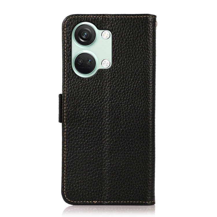 For OnePlus Nord 3 KHAZNEH Side-Magnetic Litchi Genuine Leather RFID Phone Case(Black) - OnePlus Cases by buy2fix | Online Shopping UK | buy2fix