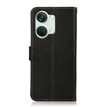 For OnePlus Nord 3 KHAZNEH Side-Magnetic Litchi Genuine Leather RFID Phone Case(Black) - OnePlus Cases by buy2fix | Online Shopping UK | buy2fix