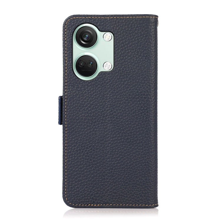 For OnePlus Nord 3 KHAZNEH Side-Magnetic Litchi Genuine Leather RFID Phone Case(Blue) - OnePlus Cases by buy2fix | Online Shopping UK | buy2fix