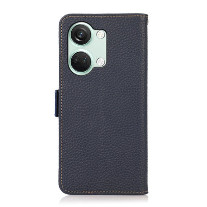 For OnePlus Nord 3 KHAZNEH Side-Magnetic Litchi Genuine Leather RFID Phone Case(Blue) - OnePlus Cases by buy2fix | Online Shopping UK | buy2fix