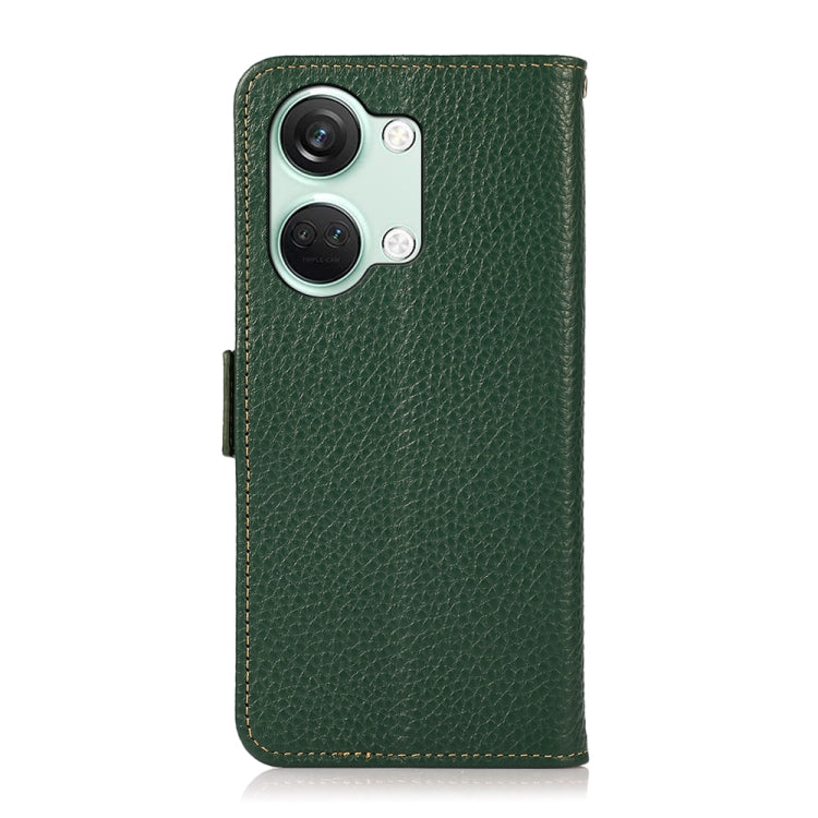For OnePlus Nord 3 KHAZNEH Side-Magnetic Litchi Genuine Leather RFID Phone Case(Green) - OnePlus Cases by buy2fix | Online Shopping UK | buy2fix