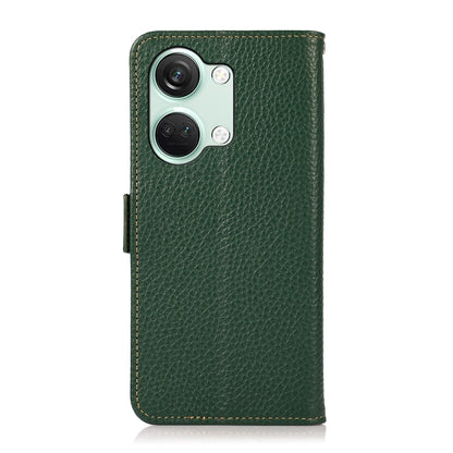 For OnePlus Nord 3 KHAZNEH Side-Magnetic Litchi Genuine Leather RFID Phone Case(Green) - OnePlus Cases by buy2fix | Online Shopping UK | buy2fix