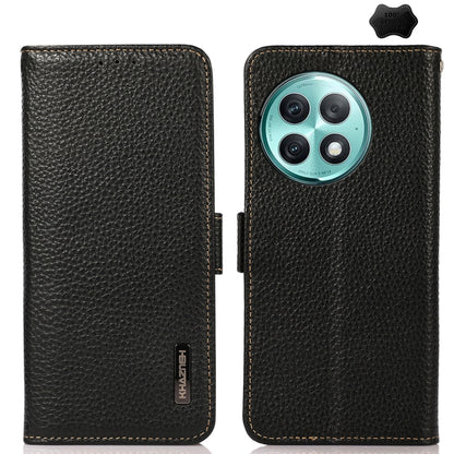 For OnePlus Ace 2 Pro KHAZNEH Side-Magnetic Litchi Genuine Leather RFID Phone Case(Black) - OnePlus Cases by buy2fix | Online Shopping UK | buy2fix