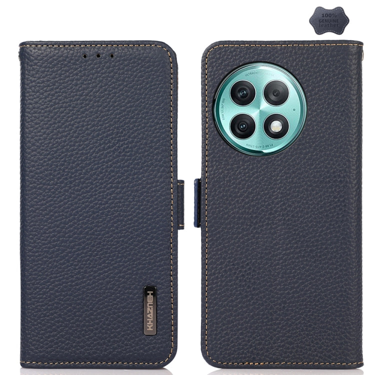 For OnePlus Ace 2 Pro KHAZNEH Side-Magnetic Litchi Genuine Leather RFID Phone Case(Blue) - OnePlus Cases by buy2fix | Online Shopping UK | buy2fix