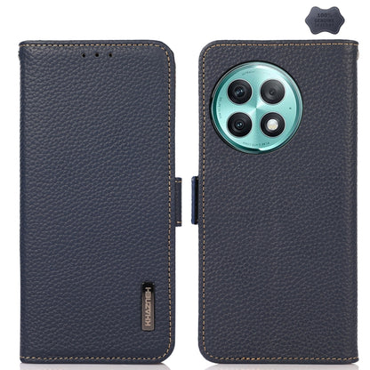 For OnePlus Ace 2 Pro KHAZNEH Side-Magnetic Litchi Genuine Leather RFID Phone Case(Blue) - OnePlus Cases by buy2fix | Online Shopping UK | buy2fix