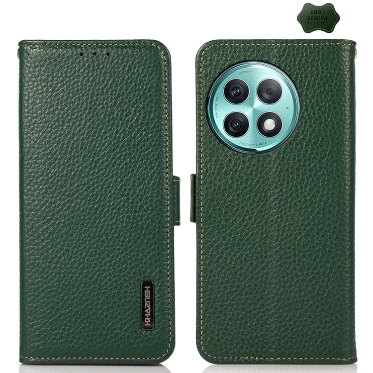 For OnePlus Ace 2 Pro KHAZNEH Side-Magnetic Litchi Genuine Leather RFID Phone Case(Green) - OnePlus Cases by buy2fix | Online Shopping UK | buy2fix