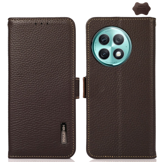 For OnePlus Ace 2 Pro KHAZNEH Side-Magnetic Litchi Genuine Leather RFID Phone Case(Brown) - OnePlus Cases by buy2fix | Online Shopping UK | buy2fix