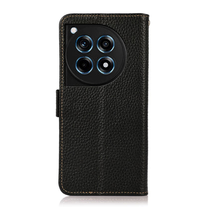 For OnePlus 12R KHAZNEH Side-Magnetic Litchi Genuine Leather RFID Phone Case(Black) - OnePlus Cases by buy2fix | Online Shopping UK | buy2fix
