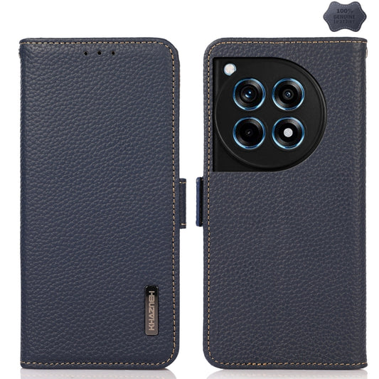 For OnePlus 12R KHAZNEH Side-Magnetic Litchi Genuine Leather RFID Phone Case(Blue) - OnePlus Cases by buy2fix | Online Shopping UK | buy2fix