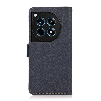For OnePlus 12R KHAZNEH Side-Magnetic Litchi Genuine Leather RFID Phone Case(Blue) - OnePlus Cases by buy2fix | Online Shopping UK | buy2fix