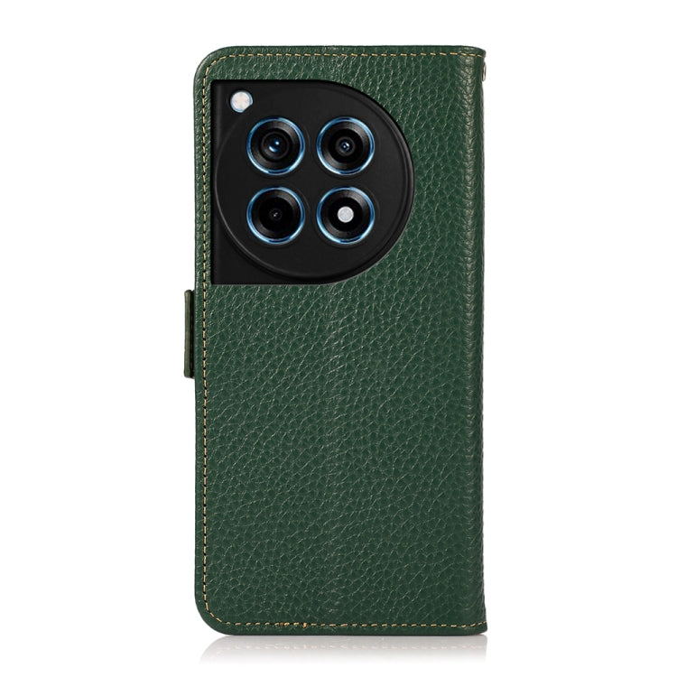 For OnePlus 12R KHAZNEH Side-Magnetic Litchi Genuine Leather RFID Phone Case(Green) - OnePlus Cases by buy2fix | Online Shopping UK | buy2fix
