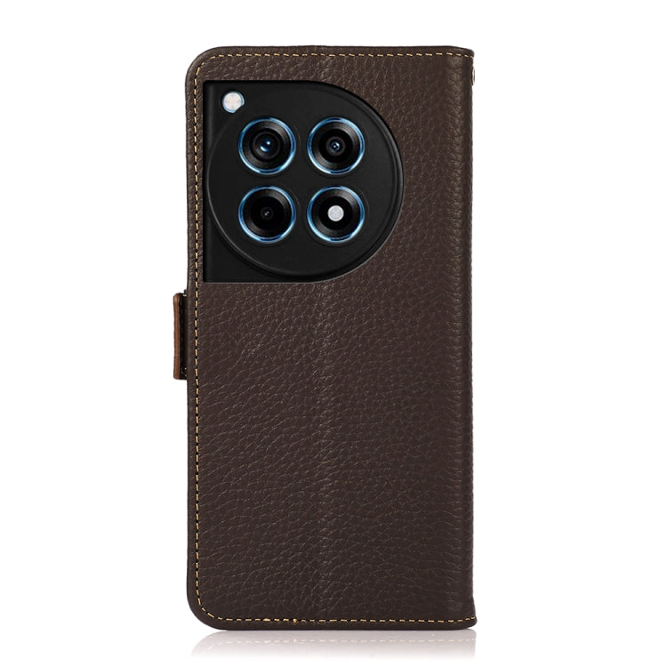 For OnePlus 12R KHAZNEH Side-Magnetic Litchi Genuine Leather RFID Phone Case(Brown) - OnePlus Cases by buy2fix | Online Shopping UK | buy2fix