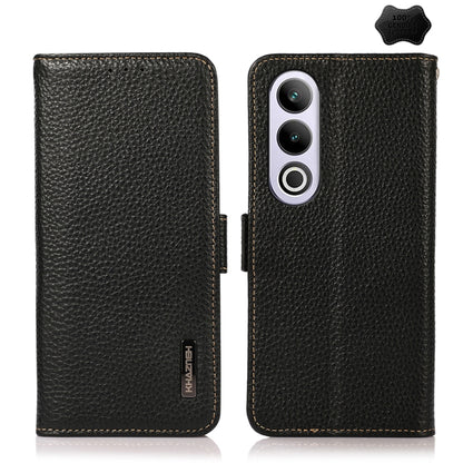 For OnePlus Ace 3V KHAZNEH Side-Magnetic Litchi Genuine Leather RFID Phone Case(Black) - OnePlus Cases by buy2fix | Online Shopping UK | buy2fix