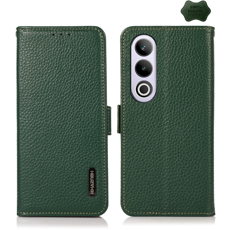 For OnePlus Ace 3V KHAZNEH Side-Magnetic Litchi Genuine Leather RFID Phone Case(Green) - OnePlus Cases by buy2fix | Online Shopping UK | buy2fix