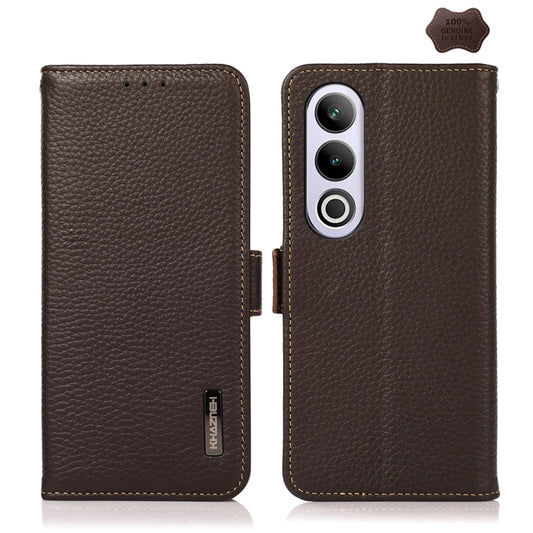 For OnePlus Ace 3V KHAZNEH Side-Magnetic Litchi Genuine Leather RFID Phone Case(Brown) - OnePlus Cases by buy2fix | Online Shopping UK | buy2fix
