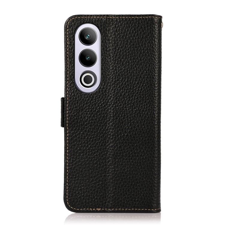 For OnePlus CE4 5G Global KHAZNEH Side-Magnetic Litchi Genuine Leather RFID Phone Case(Black) - OnePlus Cases by buy2fix | Online Shopping UK | buy2fix