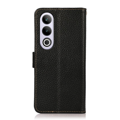 For OnePlus CE4 5G Global KHAZNEH Side-Magnetic Litchi Genuine Leather RFID Phone Case(Black) - OnePlus Cases by buy2fix | Online Shopping UK | buy2fix