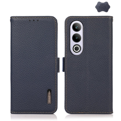 For OnePlus CE4 5G Global KHAZNEH Side-Magnetic Litchi Genuine Leather RFID Phone Case(Blue) - OnePlus Cases by buy2fix | Online Shopping UK | buy2fix