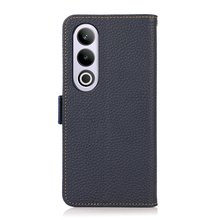 For OnePlus CE4 5G Global KHAZNEH Side-Magnetic Litchi Genuine Leather RFID Phone Case(Blue) - OnePlus Cases by buy2fix | Online Shopping UK | buy2fix