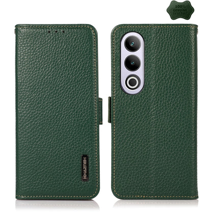 For OnePlus CE4 5G Global KHAZNEH Side-Magnetic Litchi Genuine Leather RFID Phone Case(Green) - OnePlus Cases by buy2fix | Online Shopping UK | buy2fix