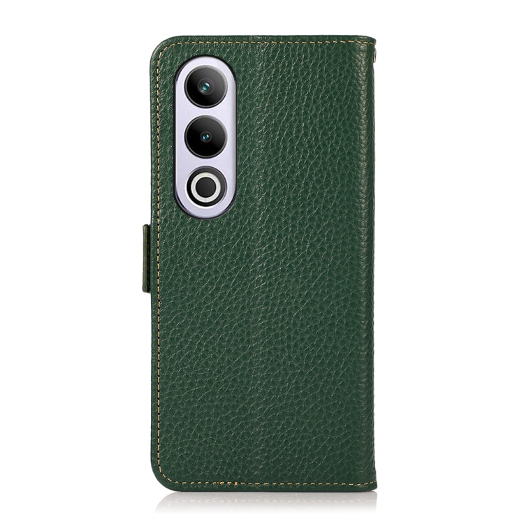 For OnePlus CE4 5G Global KHAZNEH Side-Magnetic Litchi Genuine Leather RFID Phone Case(Green) - OnePlus Cases by buy2fix | Online Shopping UK | buy2fix