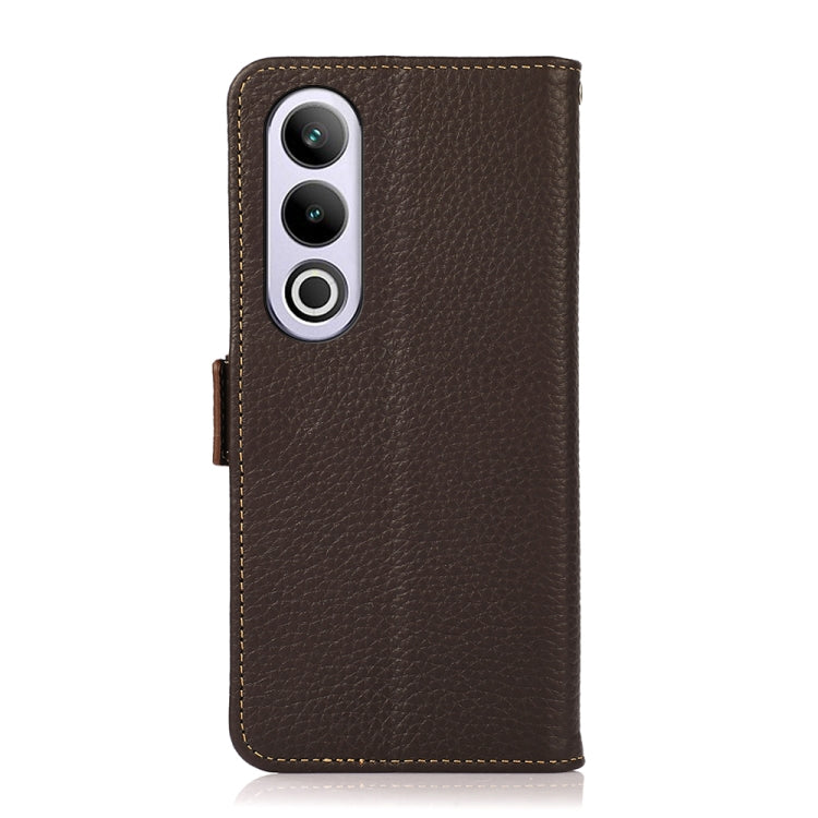 For OnePlus CE4 5G Global KHAZNEH Side-Magnetic Litchi Genuine Leather RFID Phone Case(Brown) - OnePlus Cases by buy2fix | Online Shopping UK | buy2fix