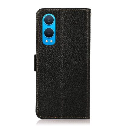 For OnePlus CE4 Lite KHAZNEH Side-Magnetic Litchi Genuine Leather RFID Phone Case(Black) - OnePlus Cases by buy2fix | Online Shopping UK | buy2fix