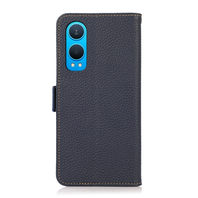 For OnePlus CE4 Lite KHAZNEH Side-Magnetic Litchi Genuine Leather RFID Phone Case(Blue) - OnePlus Cases by buy2fix | Online Shopping UK | buy2fix