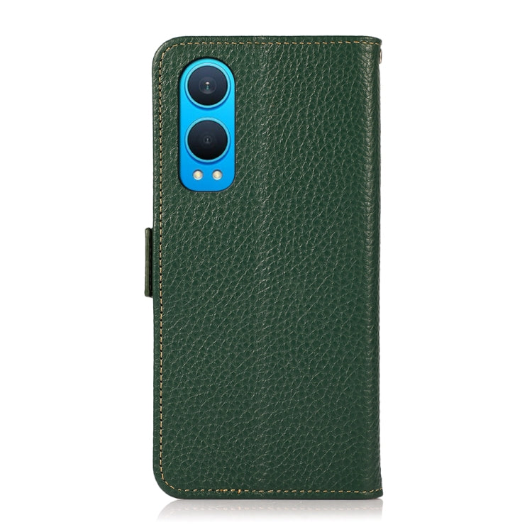 For OnePlus CE4 Lite KHAZNEH Side-Magnetic Litchi Genuine Leather RFID Phone Case(Green) - OnePlus Cases by buy2fix | Online Shopping UK | buy2fix
