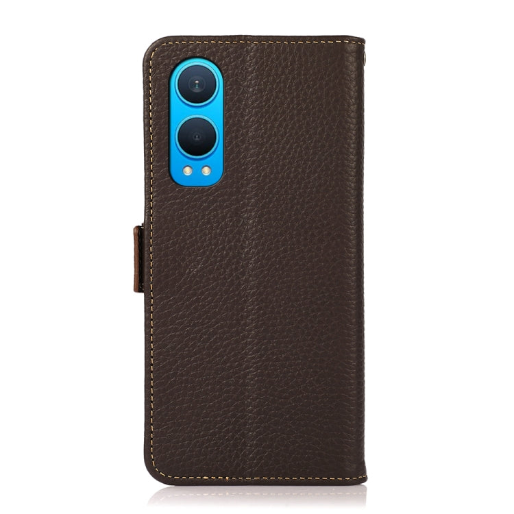 For OnePlus CE4 Lite KHAZNEH Side-Magnetic Litchi Genuine Leather RFID Phone Case(Brown) - OnePlus Cases by buy2fix | Online Shopping UK | buy2fix