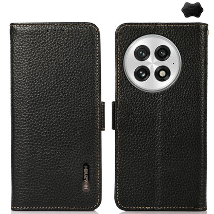 For OnePlus 13 KHAZNEH Side-Magnetic Litchi Genuine Leather RFID Phone Case(Black) - OnePlus Cases by buy2fix | Online Shopping UK | buy2fix