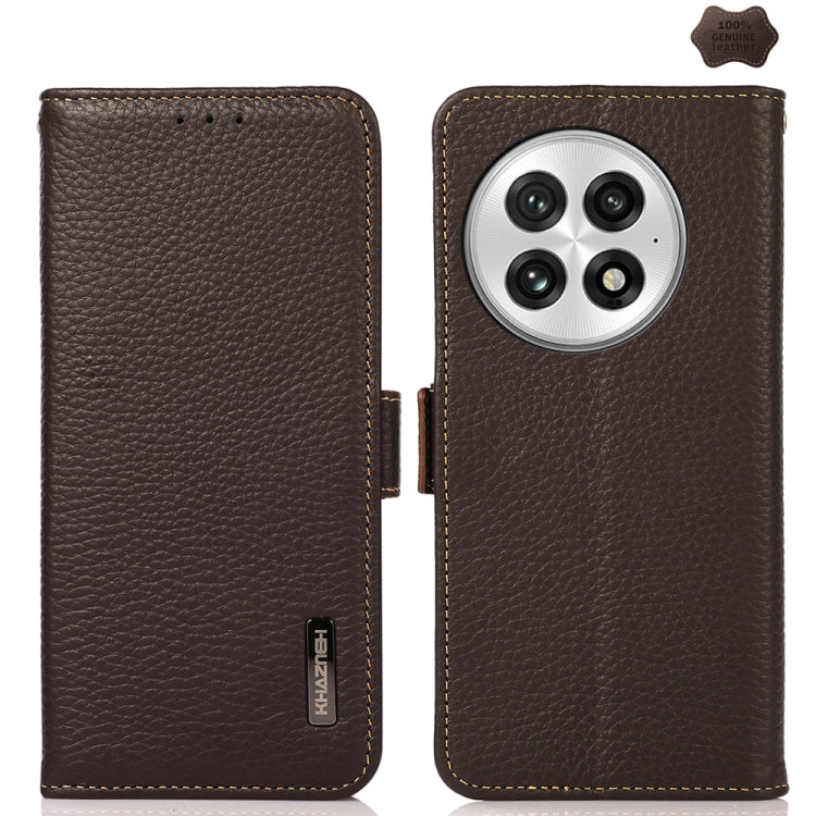 For OnePlus 13 KHAZNEH Side-Magnetic Litchi Genuine Leather RFID Phone Case(Brown) by buy2fix