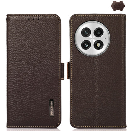 For OnePlus 13 KHAZNEH Side-Magnetic Litchi Genuine Leather RFID Phone Case(Brown) by buy2fix