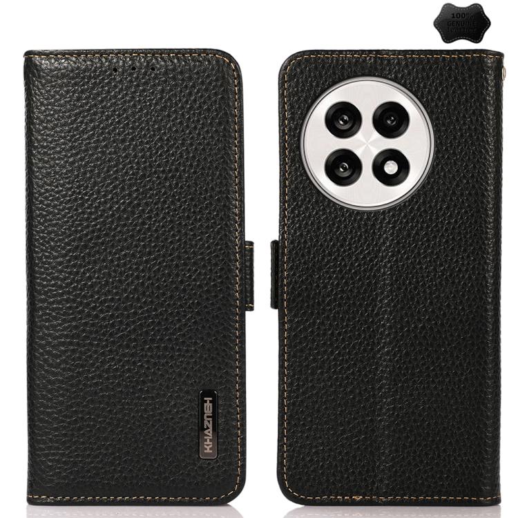 For OnePlus Ace 5 Pro / Ace 5 / 13R KHAZNEH Side-Magnetic Litchi Genuine Leather RFID Phone Case(Black) - Ace 5 Cases by buy2fix | Online Shopping UK | buy2fix