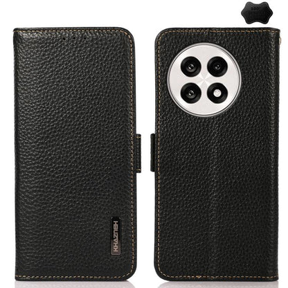For OnePlus Ace 5 Pro / Ace 5 / 13R KHAZNEH Side-Magnetic Litchi Genuine Leather RFID Phone Case(Black) - Ace 5 Cases by buy2fix | Online Shopping UK | buy2fix