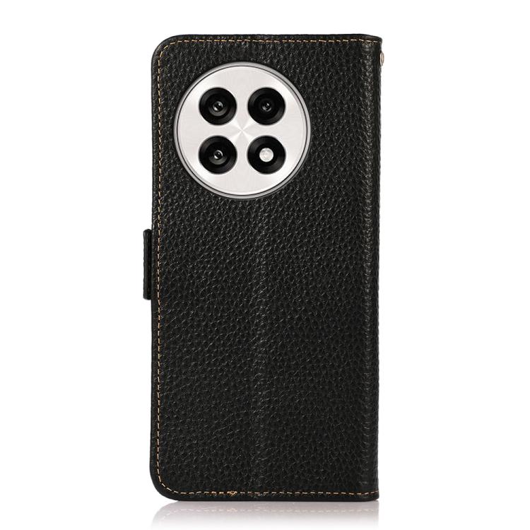 For OnePlus Ace 5 Pro / Ace 5 / 13R KHAZNEH Side-Magnetic Litchi Genuine Leather RFID Phone Case(Black) - Ace 5 Cases by buy2fix | Online Shopping UK | buy2fix