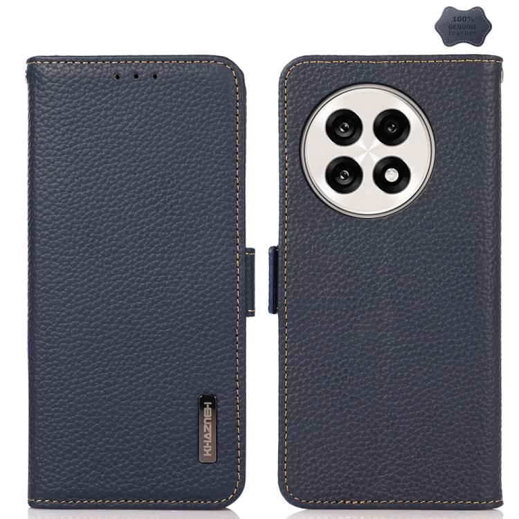 For OnePlus Ace 5 Pro / Ace 5 / 13R KHAZNEH Side-Magnetic Litchi Genuine Leather RFID Phone Case(Blue) - Ace 5 Cases by buy2fix | Online Shopping UK | buy2fix