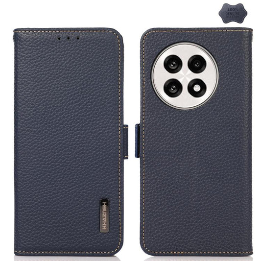 For OnePlus Ace 5 Pro / Ace 5 / 13R KHAZNEH Side-Magnetic Litchi Genuine Leather RFID Phone Case(Blue) - Ace 5 Cases by buy2fix | Online Shopping UK | buy2fix