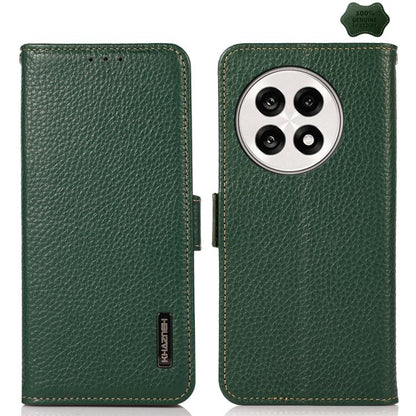 For OnePlus Ace 5 Pro / Ace 5 / 13R KHAZNEH Side-Magnetic Litchi Genuine Leather RFID Phone Case(Green) - Ace 5 Cases by buy2fix | Online Shopping UK | buy2fix