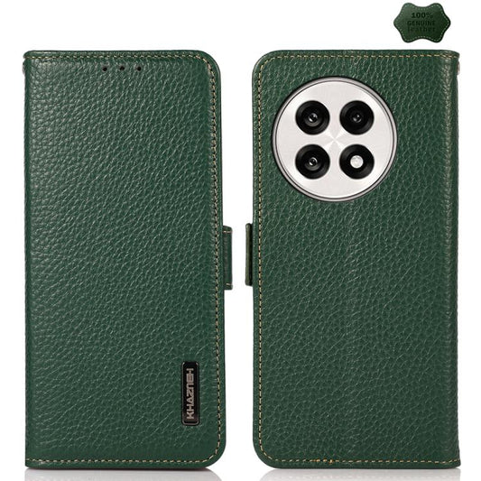 For OnePlus Ace 5 Pro / Ace 5 / 13R KHAZNEH Side-Magnetic Litchi Genuine Leather RFID Phone Case(Green) - Ace 5 Cases by buy2fix | Online Shopping UK | buy2fix