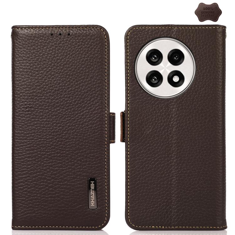 For OnePlus Ace 5 Pro / Ace 5 / 13R KHAZNEH Side-Magnetic Litchi Genuine Leather RFID Phone Case(Brown) - Ace 5 Cases by buy2fix | Online Shopping UK | buy2fix