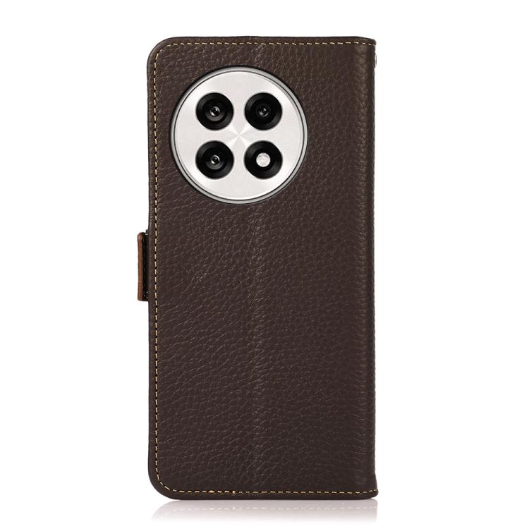 For OnePlus Ace 5 Pro / Ace 5 / 13R KHAZNEH Side-Magnetic Litchi Genuine Leather RFID Phone Case(Brown) - Ace 5 Cases by buy2fix | Online Shopping UK | buy2fix