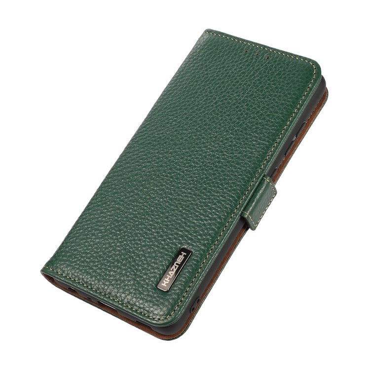 For Motorola Moto G14 4G KHAZNEH Side-Magnetic Litchi Genuine Leather RFID Phone Case(Green) - Motorola Cases by buy2fix | Online Shopping UK | buy2fix