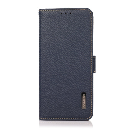 For Motorola Moto G54 5G KHAZNEH Side-Magnetic Litchi Genuine Leather RFID Phone Case(Blue) - Motorola Cases by buy2fix | Online Shopping UK | buy2fix